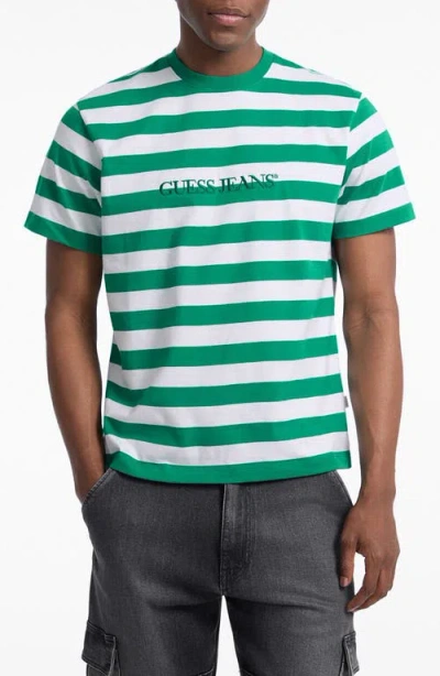 Guess Originals Yarn Dye Stripe Organic Cotton T-shirt In Green