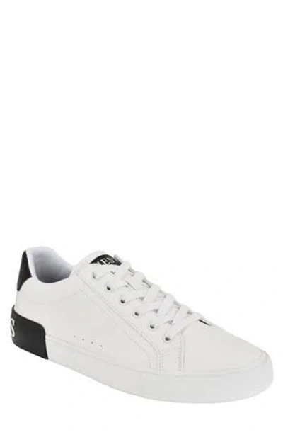 Guess Pancho Faux Leather Sneaker In White/ Black