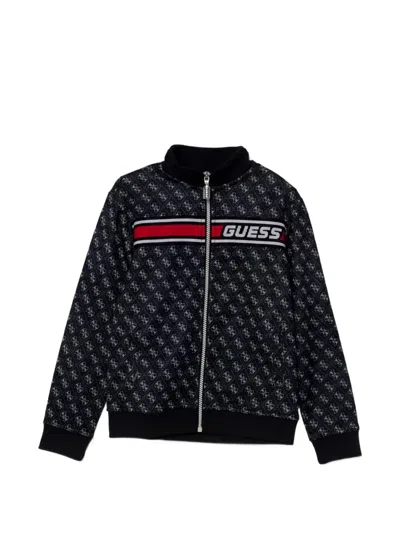 Guess Kids' Pattern Zip Hoodie In Black