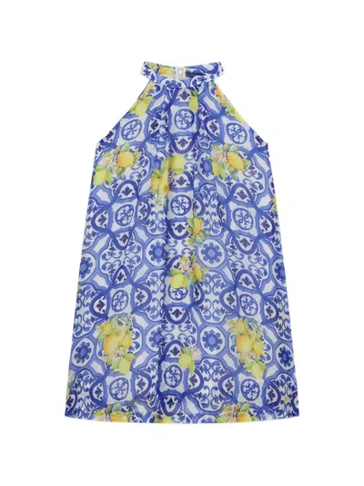 Guess Kids' Patterned Halterneck Dress In Blue