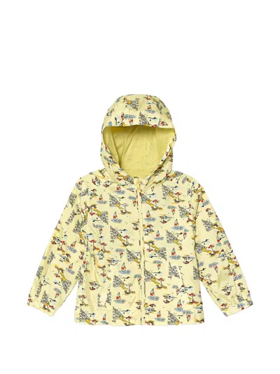 Guess Kids' Patterned Hooded Jacket In Yellow
