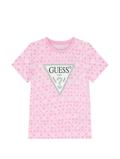 Guess Kids' Patterned T-shirt In Pink