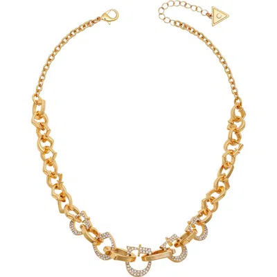 Guess Pavé Crystal 'g' Chain Necklace In Gold