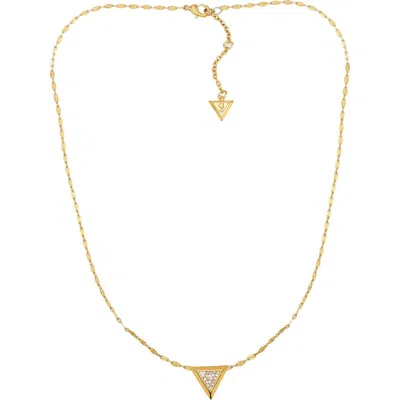 Guess Pavé Cubic Zirconia Triangle Pendant Necklace In Goldtone