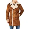 Guess Pea Coat Men's Brown Faux Shearling Double-breasted Jacket Mac1 In Brown