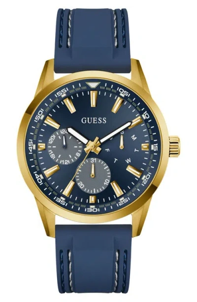 Guess Peak Multifunction Silicone Strap Watch, 44mm In Blue