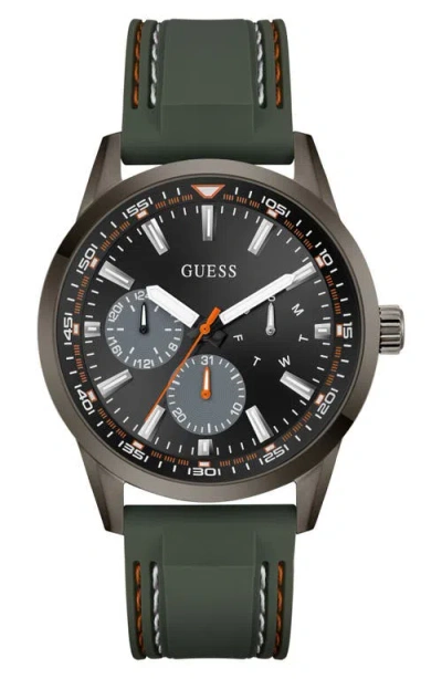 Guess Peak Multifunction Silicone Strap Watch, 44mm In Green
