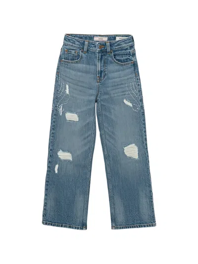 Guess Kids' Pearl-embellished Distressed-details Denim Jeans In Blue