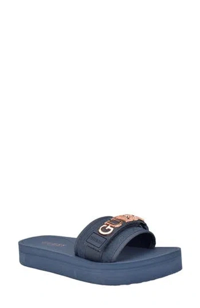Guess Peers Slide Sandal In Blue