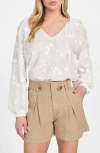Guess Women's Textured Floral V-neck Top In Pure White