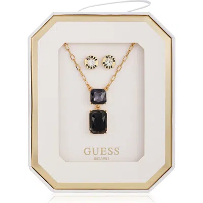 Guess Pendant Necklace & Stud Earrings Set In Gold