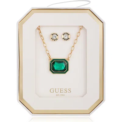Guess Pendant Necklace & Stud Earrings Set In Gold