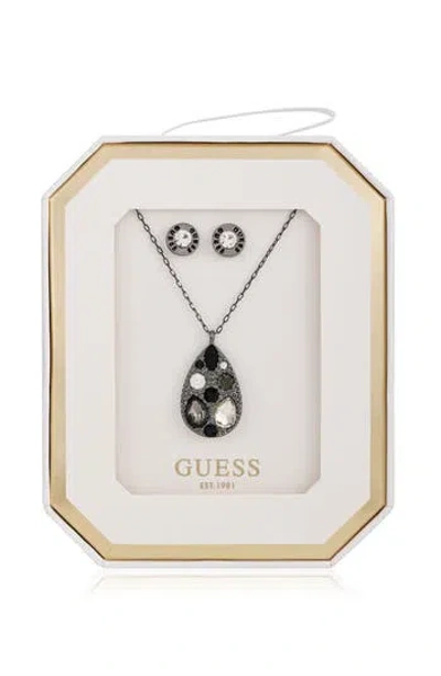 Guess Pendant Necklace & Stud Earrings Set In Metallic