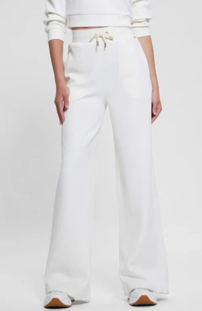 Guess Peony Jacquard Logo Wide Leg Drawstring Pants In Peony Dove White Aop