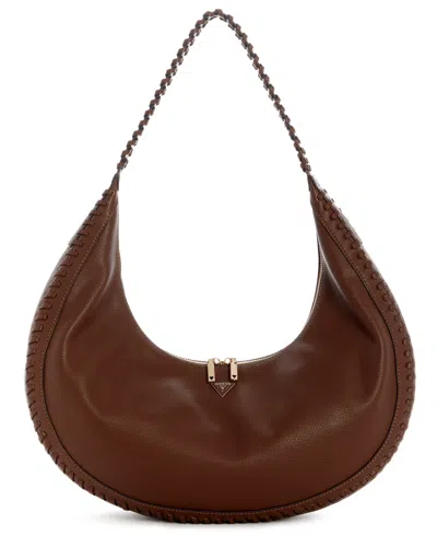 Guess Petra Extra-large Hobo Shoulder Handbag In Chocolate