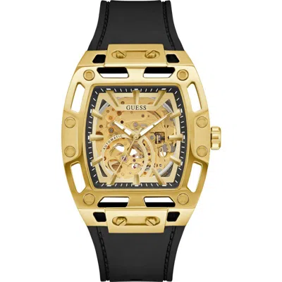 Guess Phoenix Goldtone Skeleton Automatic Silicone Strap Watch, 43mm X 42mm