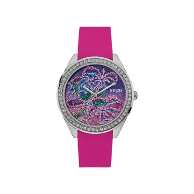Guess Pink Silicone Watch In Purple