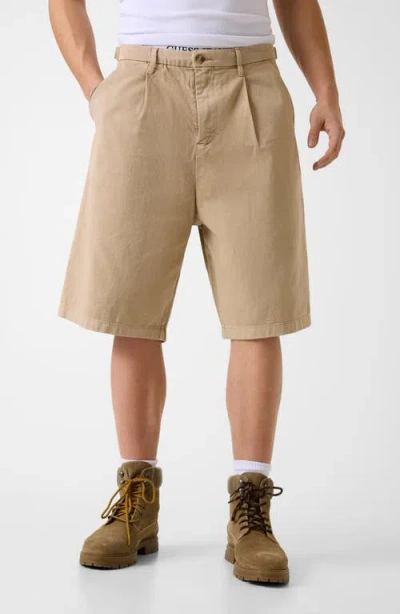 Guess Pleated Baggy Denim Shorts In Brown