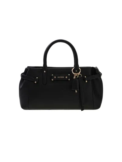 Guess Pleated Polyurethane Satchel Shoulder Bag In Black
