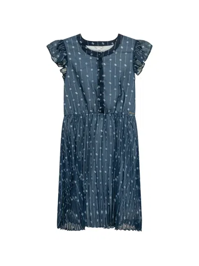 Guess Pleated Ruffled Dress In Blue