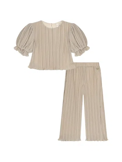 Guess Kids' Pleated Trousers Set In Neutral
