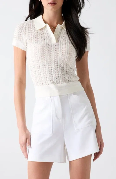 Guess Pointelle Polo Sweater In White