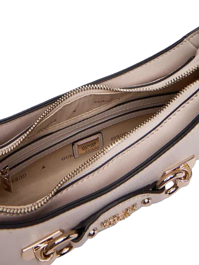 Guess Polished Top-zip Shoulder Bag In Beige