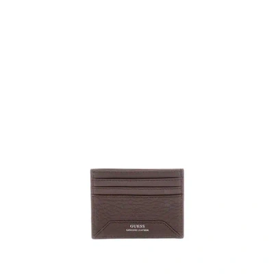 Guess Porte-cartes En Cuir Grainé In Brown