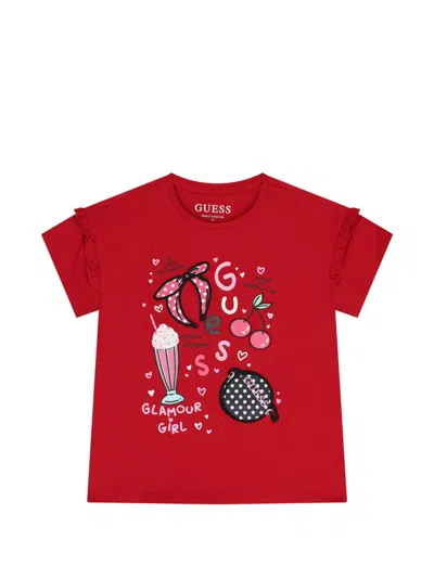 Guess Kids' Print-detail Ruffled T-shirt In Red