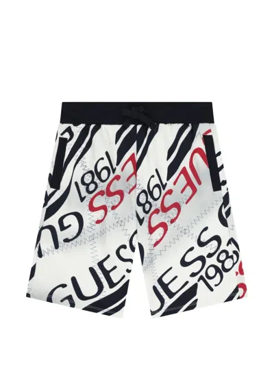 Guess Kids' Print Waistband Shorts In White