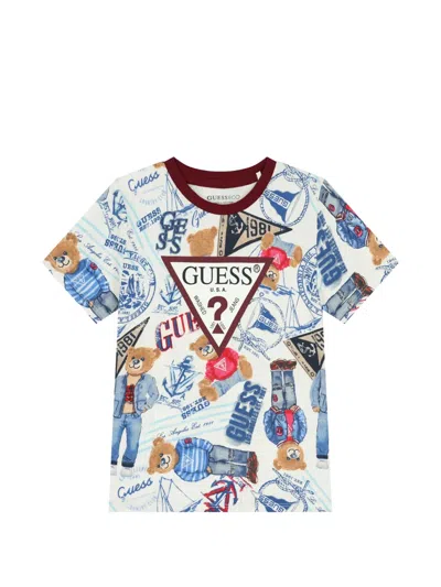 Guess Kids' Printed Crew-neck T-shirt In Multi