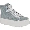 Guess Women's Queenly Rhinestone Embellished High Top Sneakers In Medium Blue