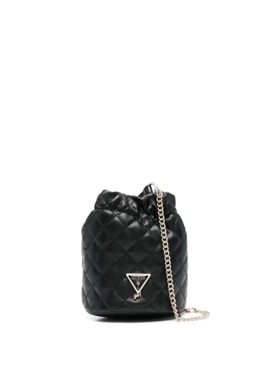 Guess Quilted Bucket Bag In 黑色