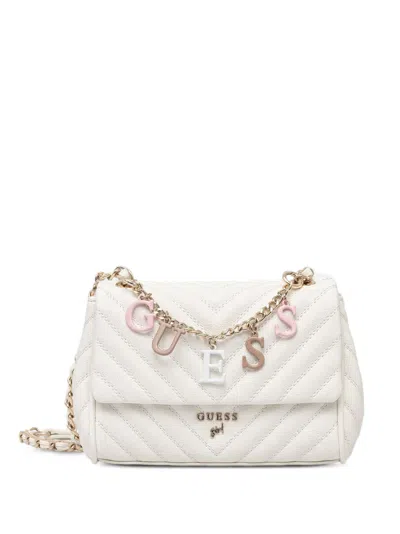Guess Kids' Quilted Logo-charm Shoulder Bag In White