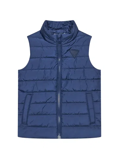 Guess Kids' 로고 패치 퀼팅 베스트 재킷 In Blue