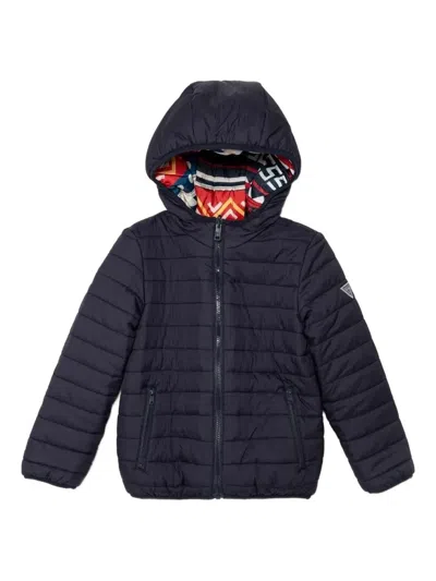 Guess Kids' Quilted Patterned-lining Padded Jacket In Blue