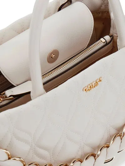 Guess Quilted Polyurethane Shoulder Bag In White