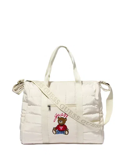 Guess Quilted Teddy-patch Changing Bag In White