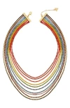 Guess Rainbow Crystal Multi Row Necklace In Gold