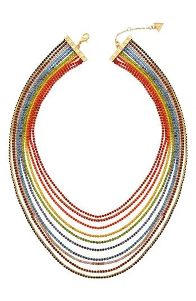 Guess Rainbow Crystal Multi Row Necklace In Gold