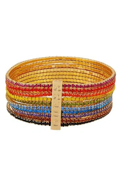 Guess Rainbow Crystal Stretch Bracelet In Gold