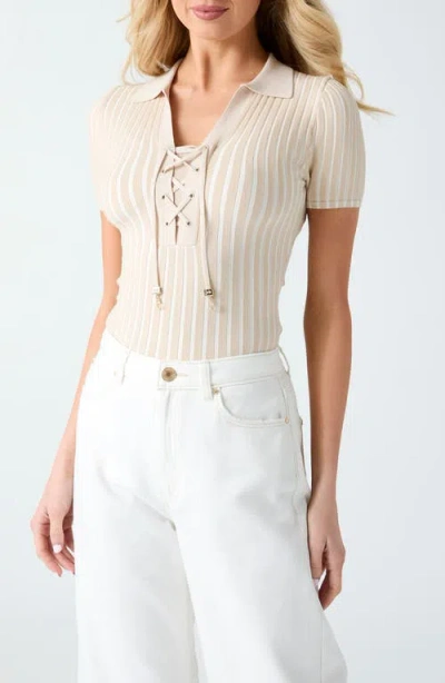 Guess Regina Lace-up Short Sleeve Polo Sweater In Multi