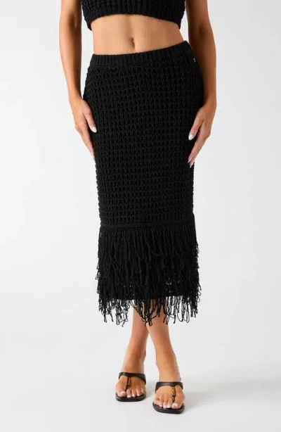 Guess Remi Open Stitch Fringe Midi Skirt In Black