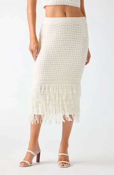 Guess Remi Open Stitch Fringe Midi Skirt In White