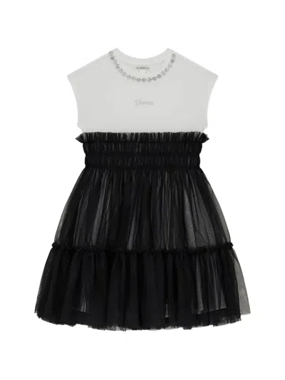 Guess Rhinestone-embellished Tulle Dress In Black