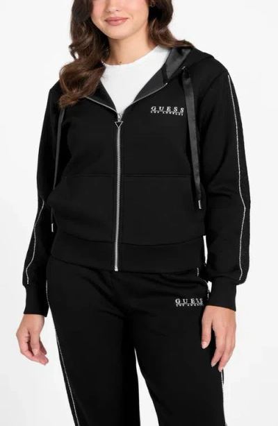Guess Rhinestone Embellished Zip Hoodie In Black