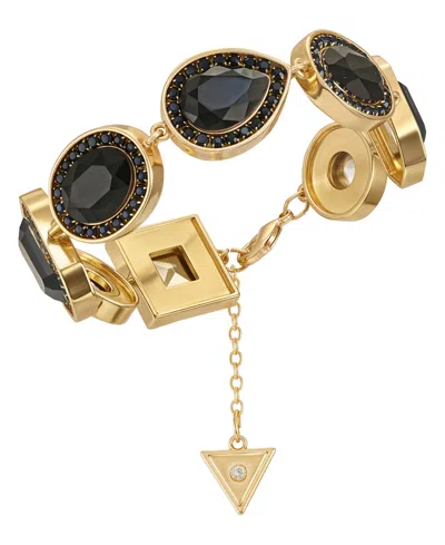 Guess Rhinestone Gold-tone Statement Bracelet In Black