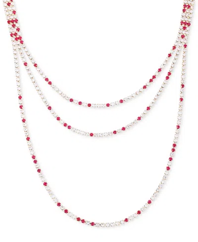 Guess Rhinestone Layered Tennis Necklace, 16" + 2" Extender In Fuchsia,white Mocha,crystal,gold