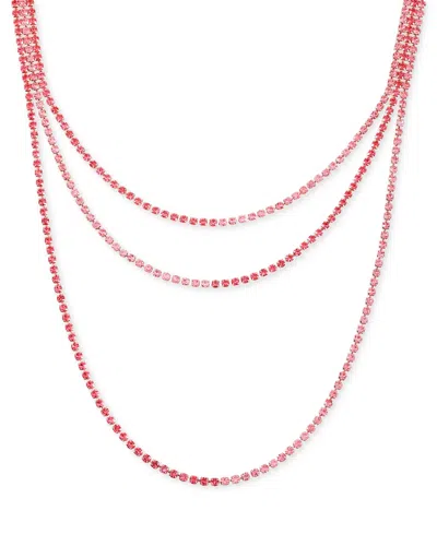 Guess Rhinestone Layered Tennis Necklace, 16" + 2" Extender In Pink