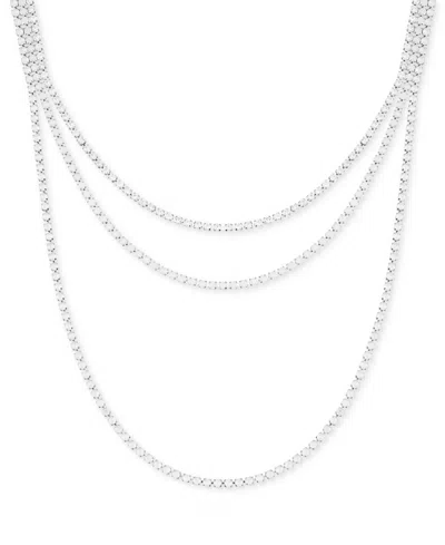 Guess Rhinestone Layered Tennis Necklace, 16" + 2" Extender In Metallic